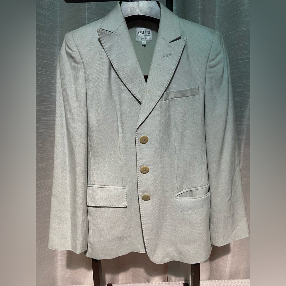 Armani Collezioni Pale Green Blazer with Satin Trim